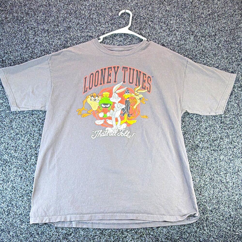 Looney Tunes "That's All Folks!" Gray 100% Cotton Graphic T-Shirt XL 2005